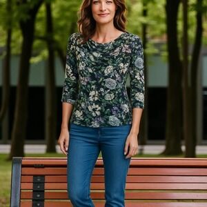Vian Hunter Silk Top Medium Floral Half Sleeves Office Chic